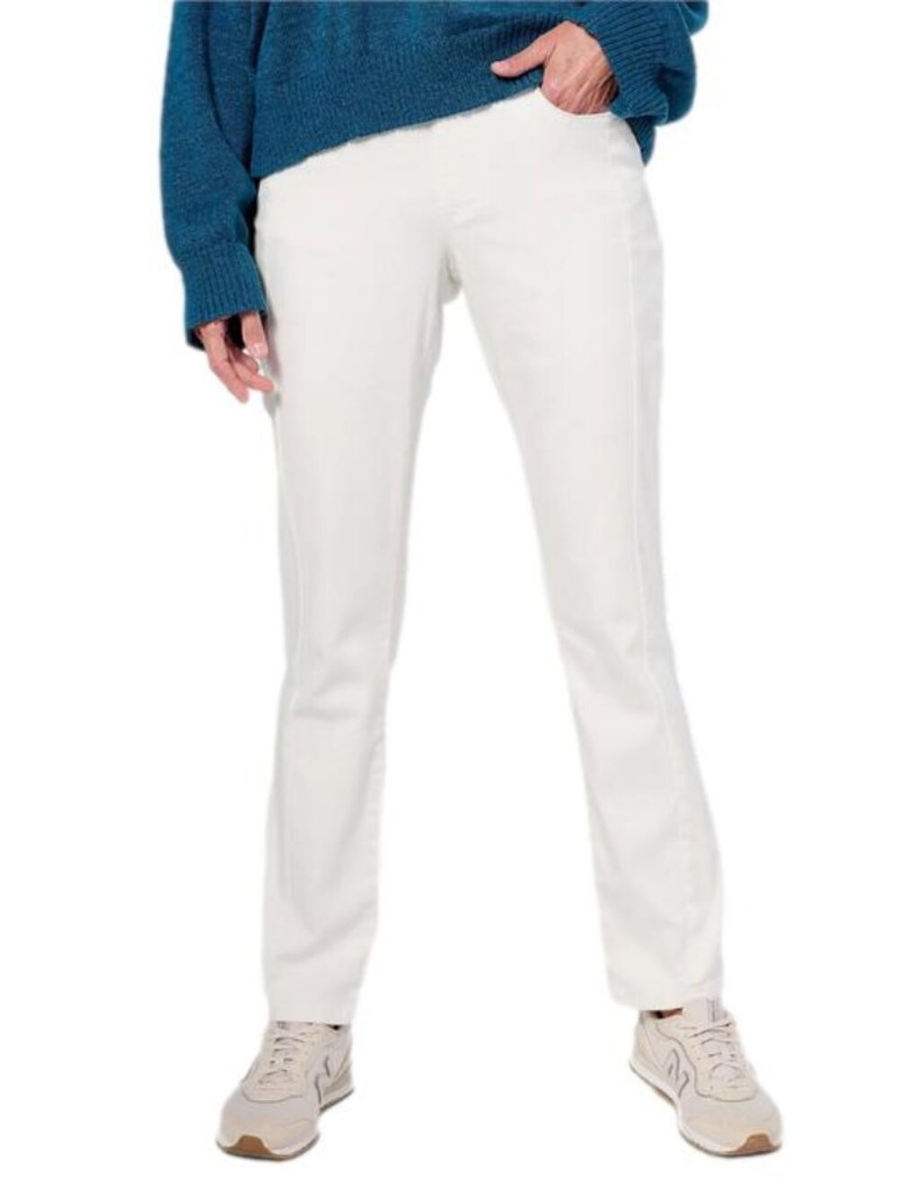 Belle by Kim Gravel TripleLuxe Twill Forward Seam Jeans Cream Petite 14